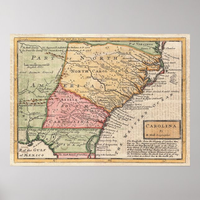 Vintage Karta i Carolinas (1746) Poster (Framsidan)