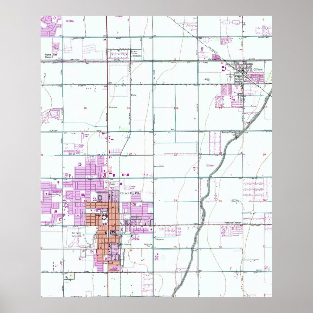 Vintage Karta i Chandler & Gilbert Arizona (1952) Poster (Framsidan)