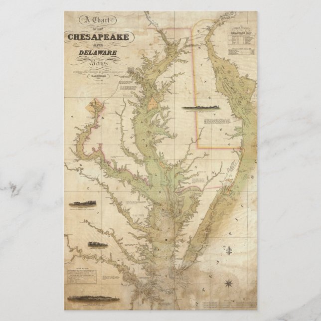 Vintage Karta i Chesapeake Bay (1840) (Framsida)