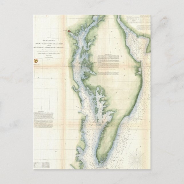 Vintage Karta i Chesapeake Bay Vykort (Framsida)
