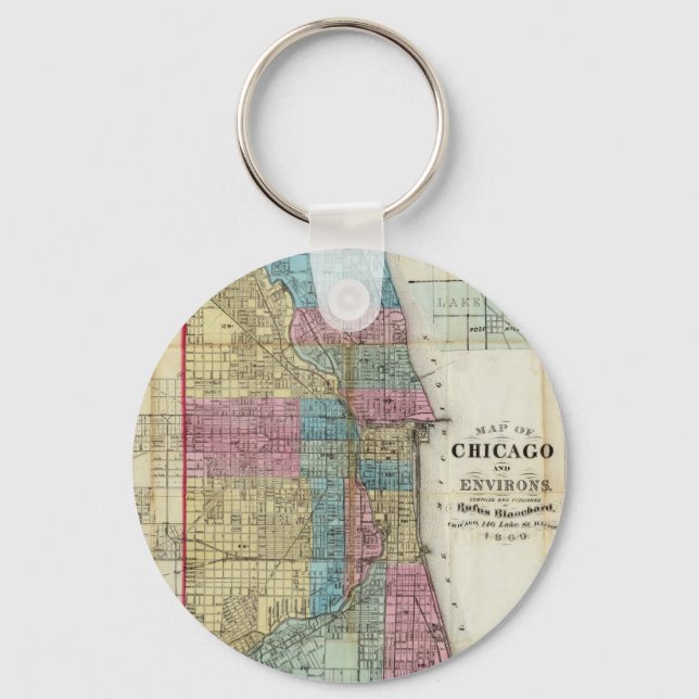 Vintage Karta i Chicago (1869) Nyckelring (Framsida)