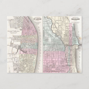 Vintage Karta i Chicago och St. Louis (1855) Vykort