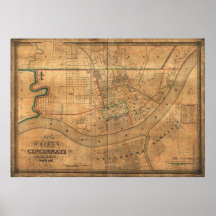 Vintage Karta i Cincinnati Ohio (1838) Poster