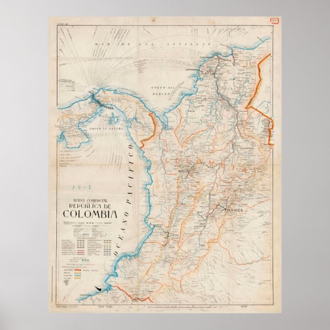 Vintage Karta i Colombia (1919) Poster (Framsidan)