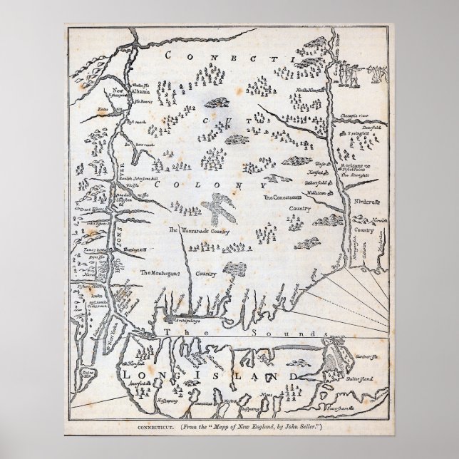 Vintage Karta i Connecticut Poster (Framsidan)