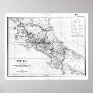 Vintage Karta i Costa Rica (1903) BW Poster