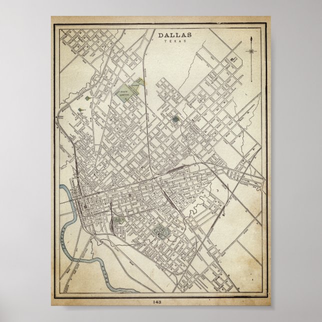 Vintage karta i Dallas, TX (1890) Poster (Framsidan)
