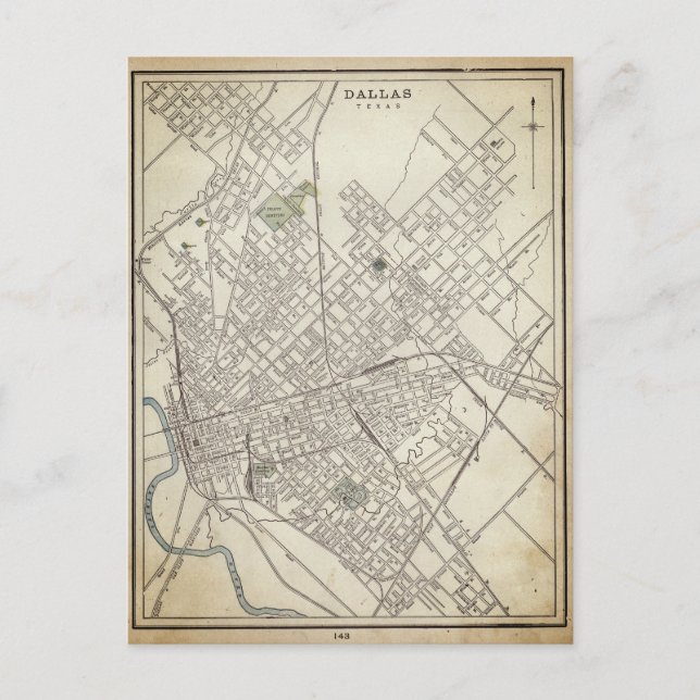Vintage karta i Dallas, TX (1890) Vykort (Framsida)