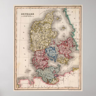 Vintage Karta i Danmark (1838) Poster