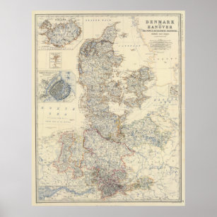 Vintage Karta i Danmark (1861) Poster