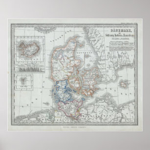 Vintage Karta i Danmark (1862) Poster