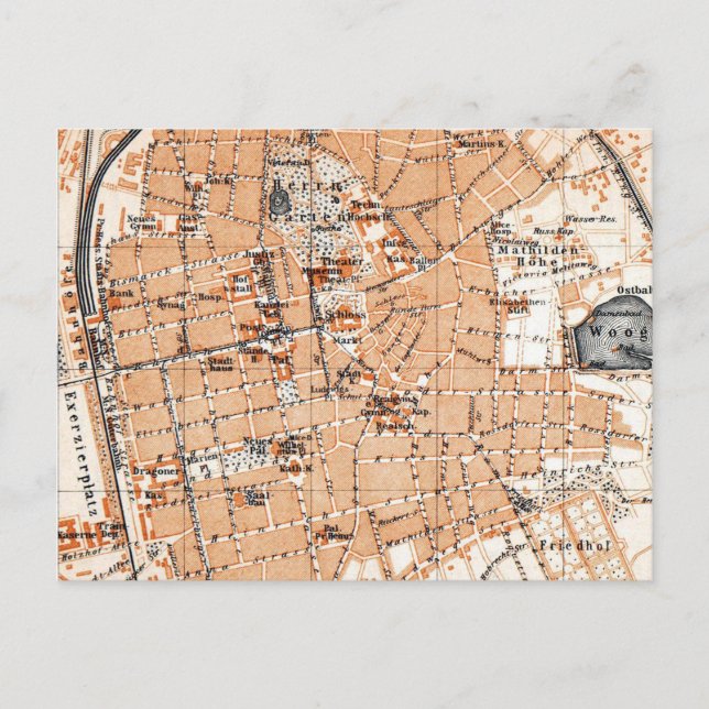 Vintage Karta i Darmstadt Tyskland (1905) Vykort (Framsida)