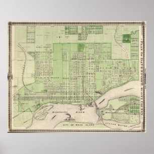 Vintage Karta i Davenport Iowa (1875) Poster