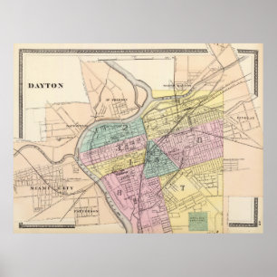 Vintage Karta i Dayton Ohio (1872) Poster