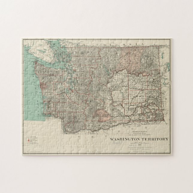Vintage Karta i delstaten Washington (1887) Pussel (Horisontell)