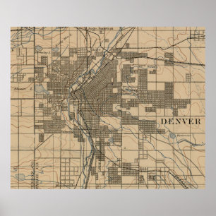 Vintage Karta i Denver Colorado (1888) Poster