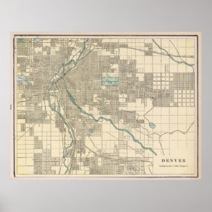 Vintage Karta i Denver Colorado (1901) Poster