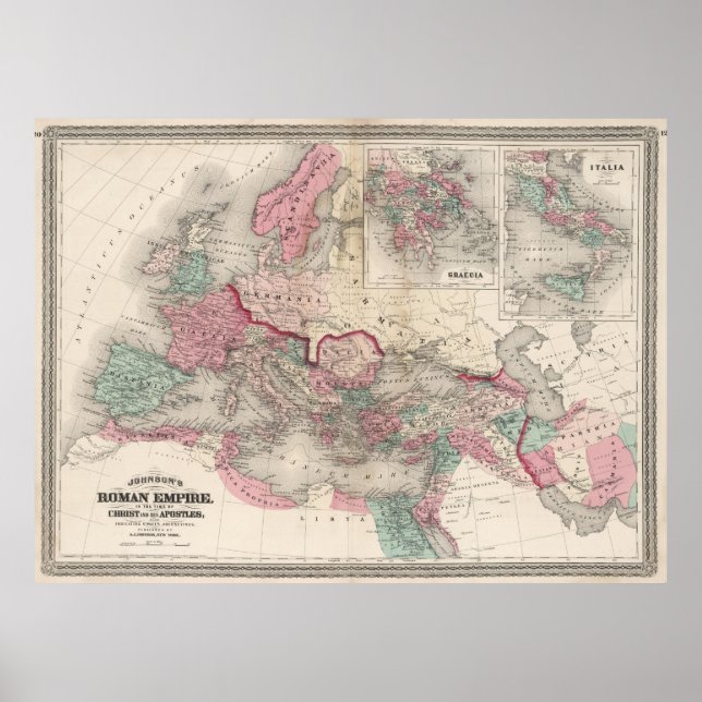 Vintage Karta i det romerska riket (1870) Poster (Framsidan)
