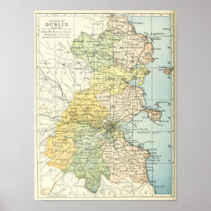 Vintage Karta i Dublin och omgivande områden (1900 Poster