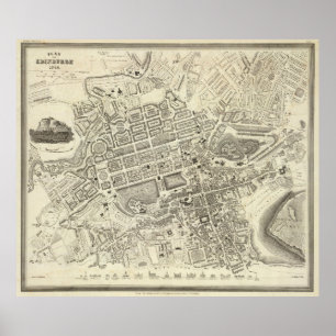 Vintage Karta i Edinburgh Scotland (1844) Poster