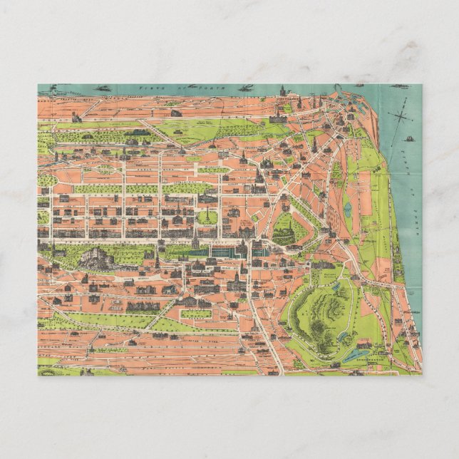 Vintage Karta i Edinburgh Scotland (1935) Vykort (Framsida)