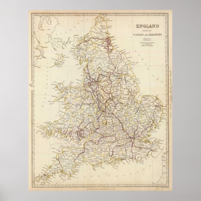Vintage Karta i England (1837) Poster (Framsidan)
