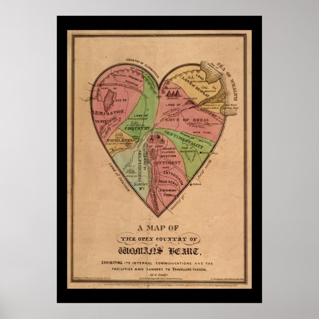 Vintage Karta i ett kvinnligt hjärta Poster (Framsidan)