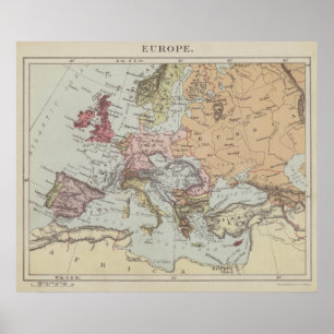 Vintage Karta i Europa Poster