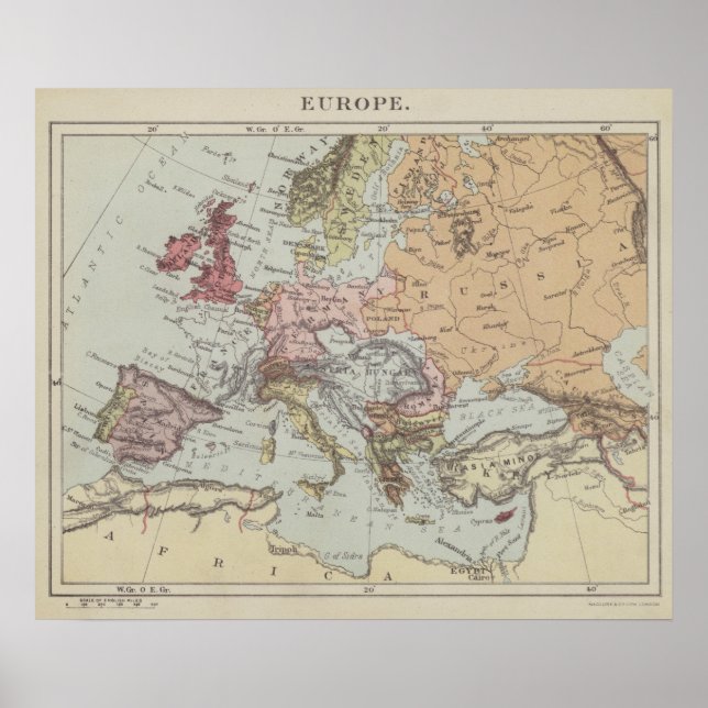 Vintage Karta i Europa Poster (Framsidan)