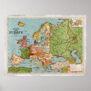Vintage Karta i Europa Poster