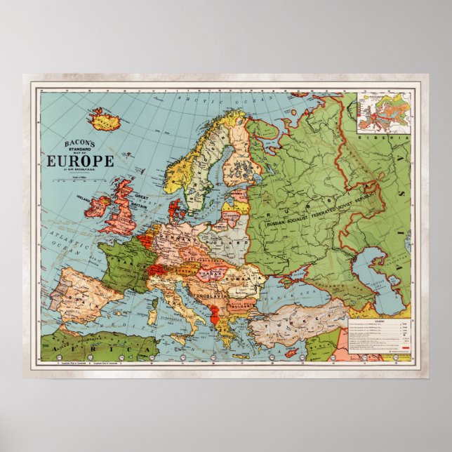 Vintage Karta i Europa Poster (Framsidan)