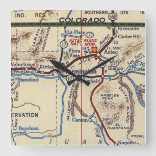Vintage Karta i Farmington New mexico Fyrkantig Klocka