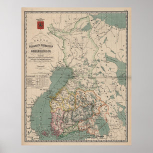 Vintage Karta i Finland (1860) Poster