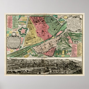 Vintage Karta i Florens Italien (1730) Poster