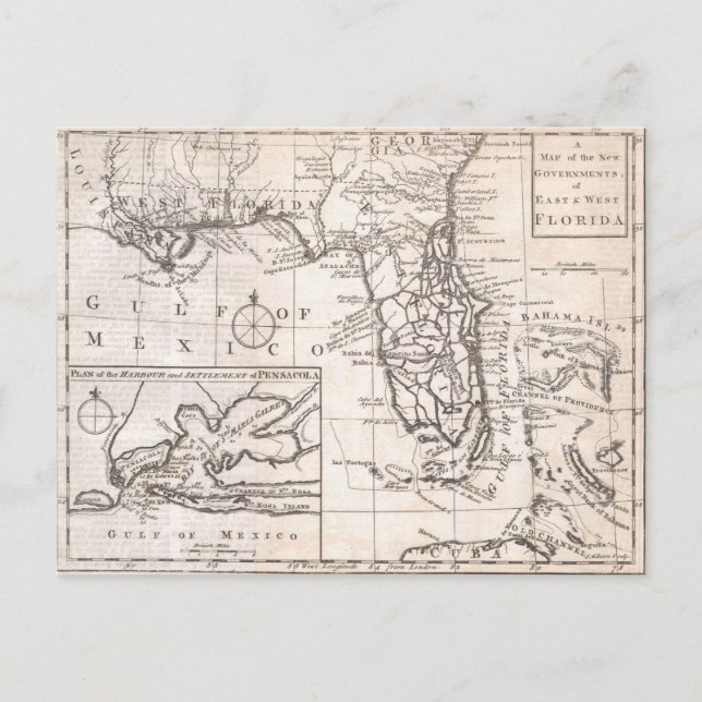 Vintage Karta i Florida (1763) Vykort (Framsida)