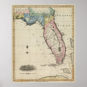 Vintage Karta i Florida (1823) Poster