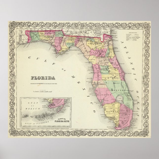 Vintage Karta i Florida (1856) Poster (Framsidan)