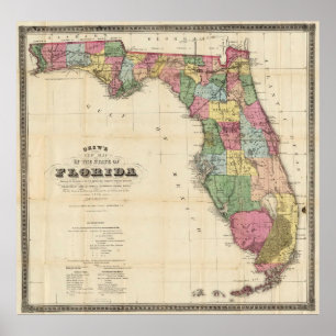 Vintage Karta i Florida (1870) Poster