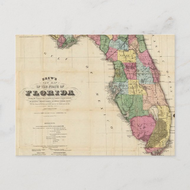 Vintage Karta i Florida (1870) Vykort (Framsida)