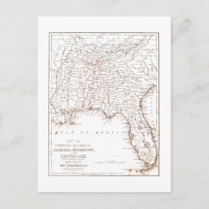Vintage Karta i Florida Alabama Georgia Mississipp Vykort