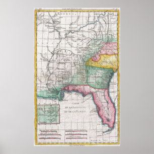 Vintage Karta i Florida, Georgia och Carolinas Poster