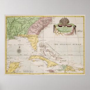 Vintage Karta i Florida och Bahamas Poster