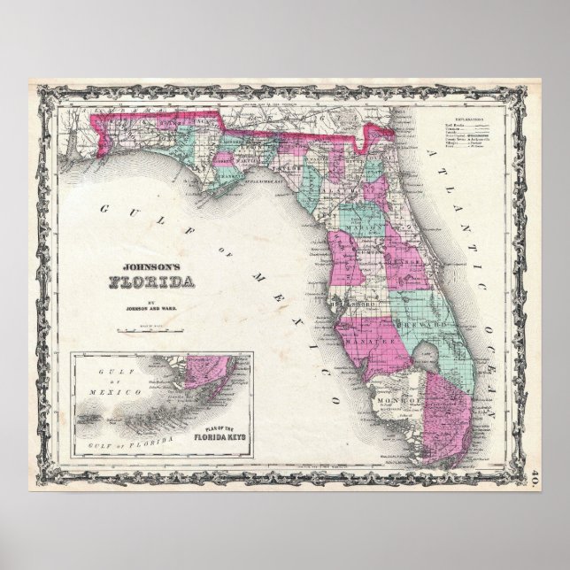 Vintage Karta i Florida Poster (Framsidan)