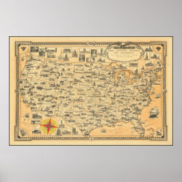 Vintage Karta i Förenta staterna Förenta staterna Poster