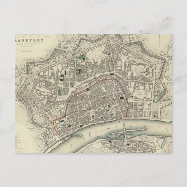 Vintage Karta i Frankfurt Tyskland (1837) Vykort (Framsida)