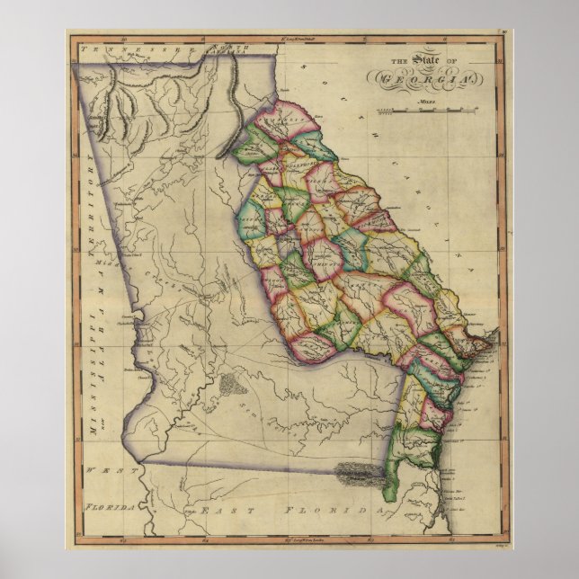 Vintage Karta i Georgien (1817) Poster (Framsidan)