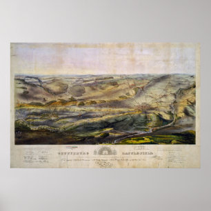 Vintage Karta i Gettysburg, attlefield (1863) Poster