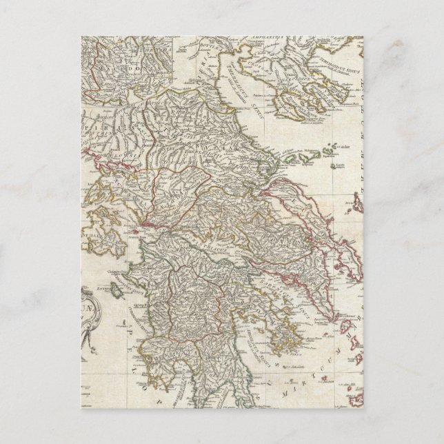 Vintage Karta i Grekland (1794) Vykort (Framsida)