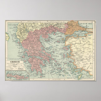 Vintage Karta i Grekland Poster