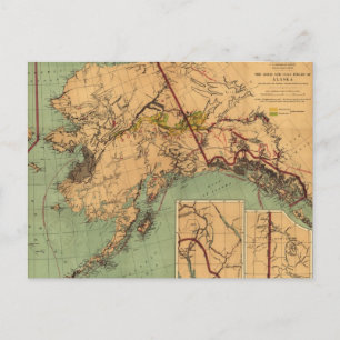 Vintage Karta i Guld och kol i Alaska (1898) Vykort